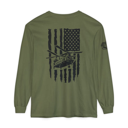 Chinook Helicopter American Flag Long Sleeve Tee