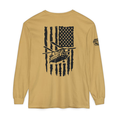 Chinook Helicopter American Flag Long Sleeve Tee