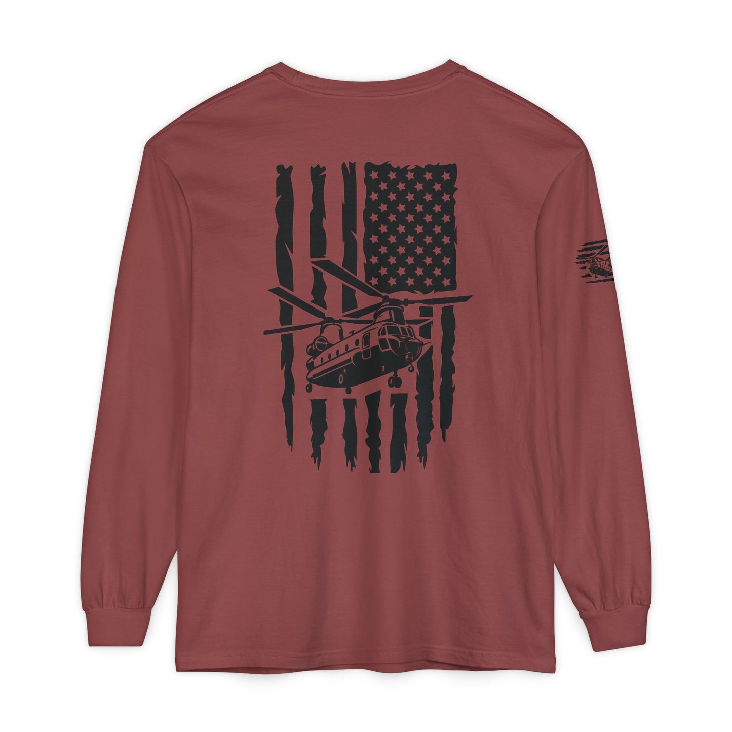 Chinook Helicopter American Flag Long Sleeve Tee