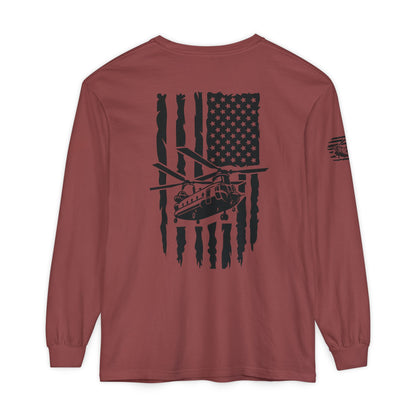 Chinook Helicopter American Flag Long Sleeve Tee