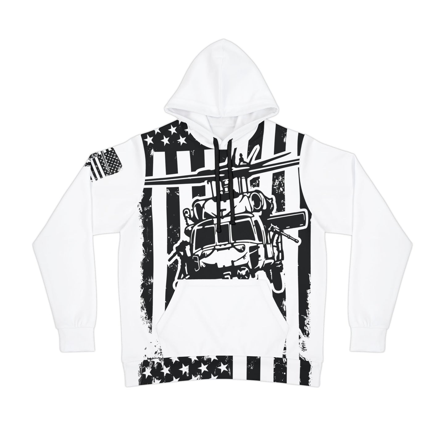 Military Helicopter Flag Hoodie – Black & White Army Aviation Graphic
