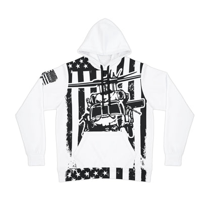 Military Helicopter Flag Hoodie – Black & White Army Aviation Graphic
