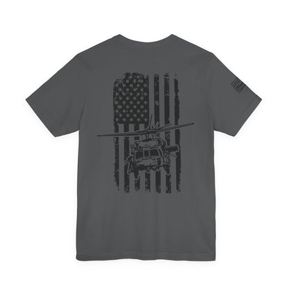 Blackhawk Helicopter American Flag Tee — Military Aviation Graphic T-Shirt