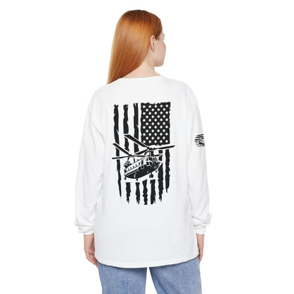 Chinook Helicopter American Flag Long Sleeve Tee