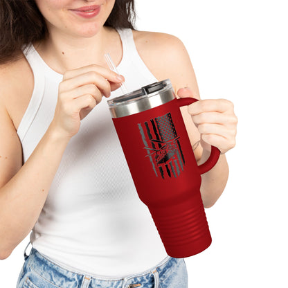 40oz Insulated Travel Mug — American Flag with Chinook Helicopter Graphic
