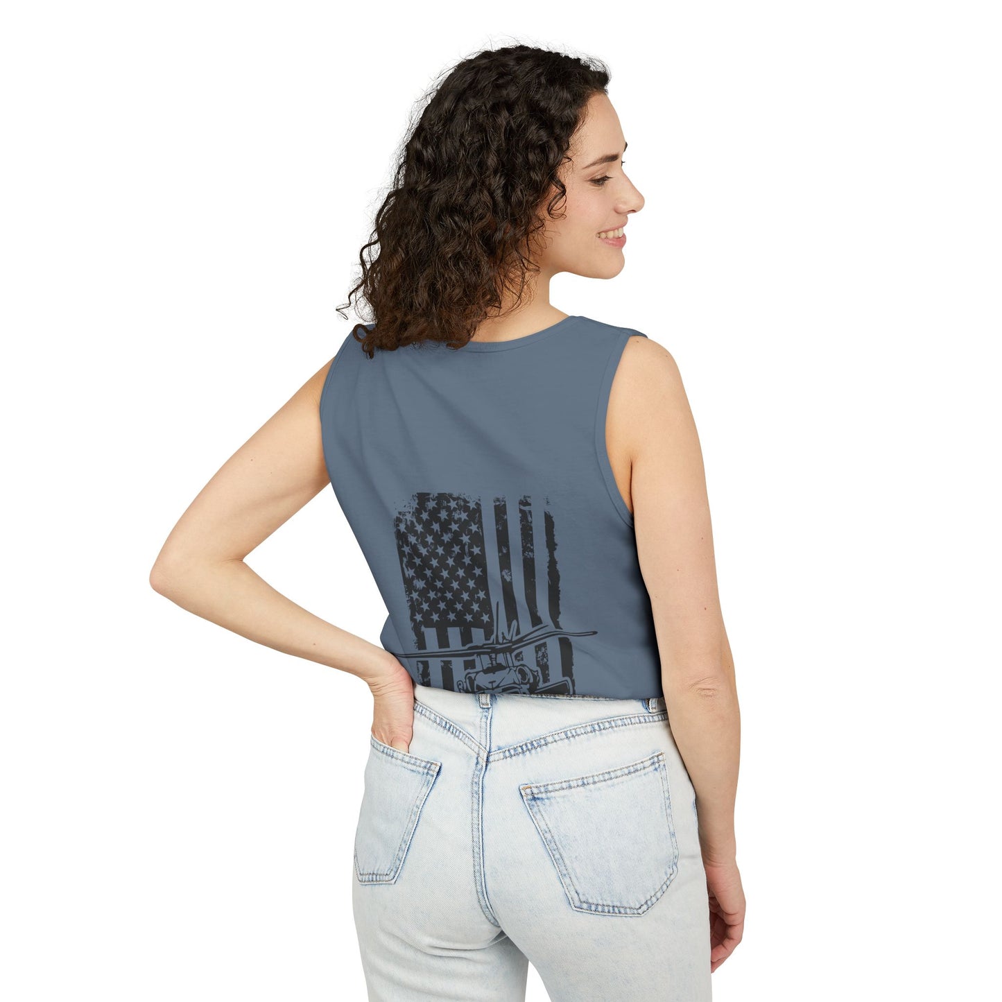 Military Blackhawk Helicopter Flag Tank Top — Vintage USA Rescue Chopper Design