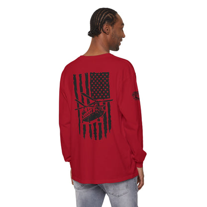 Chinook Helicopter American Flag Long Sleeve Tee