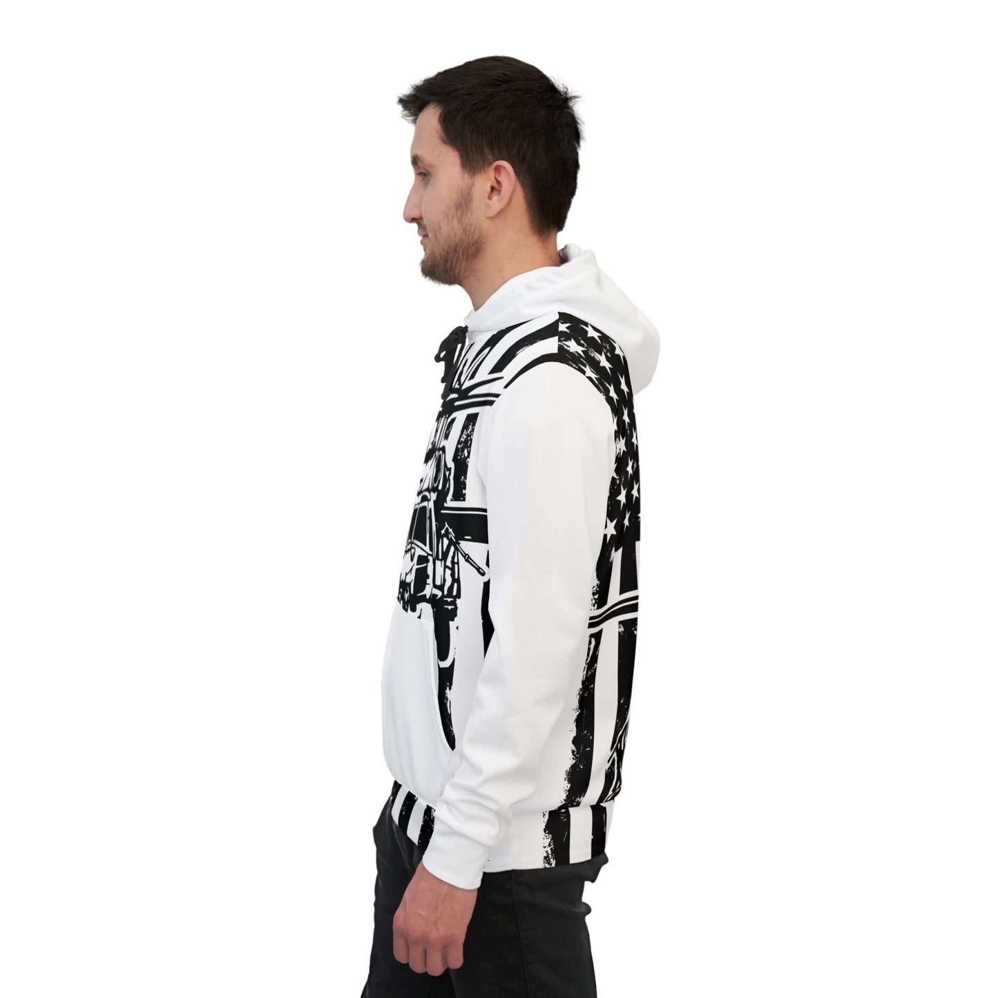 Military Helicopter Flag Hoodie – Black & White Army Aviation Graphic