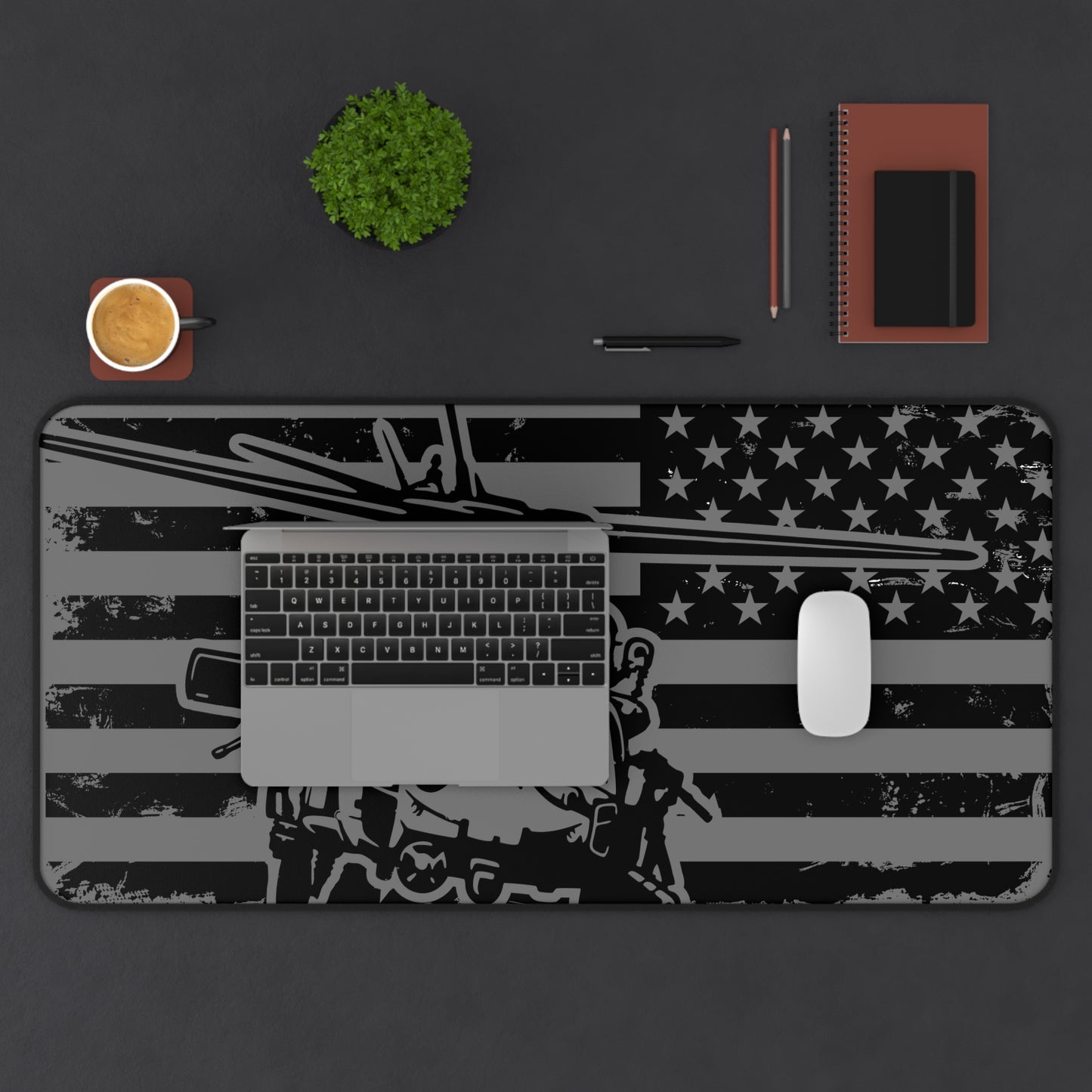 Blackhawk Helicopter American Flag Desk Mat — Military Pilot Gaming Desk Pad
