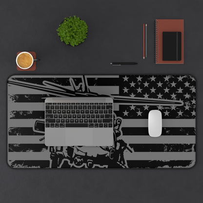 Blackhawk Helicopter American Flag Desk Mat — Military Pilot Gaming Desk Pad