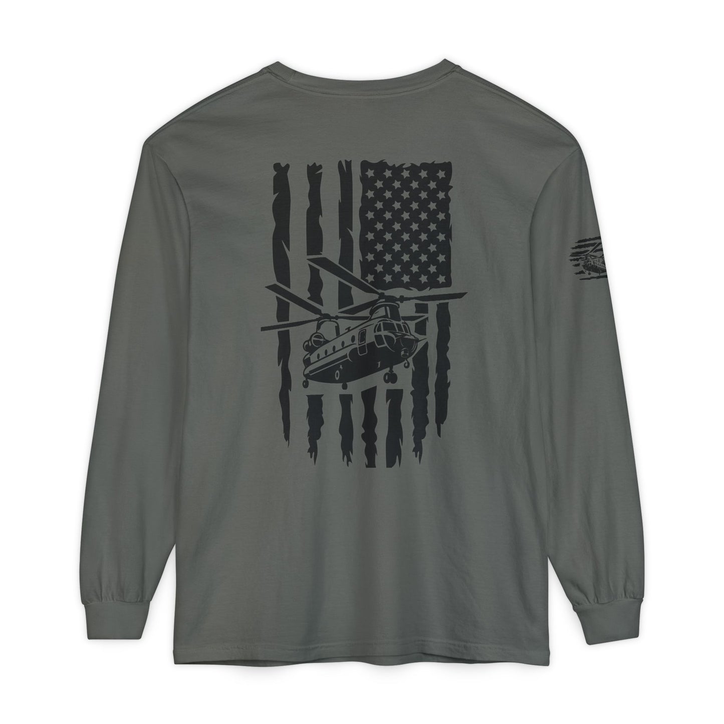 Chinook Helicopter American Flag Long Sleeve Tee