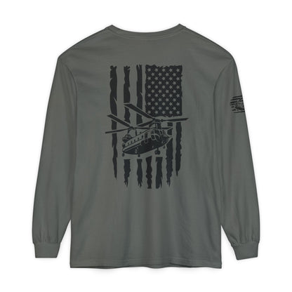 Chinook Helicopter American Flag Long Sleeve Tee