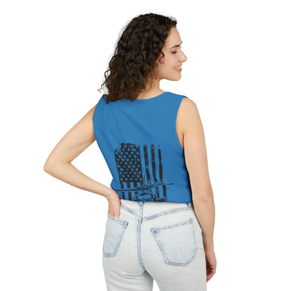 Military Blackhawk Helicopter Flag Tank Top — Vintage USA Rescue Chopper Design