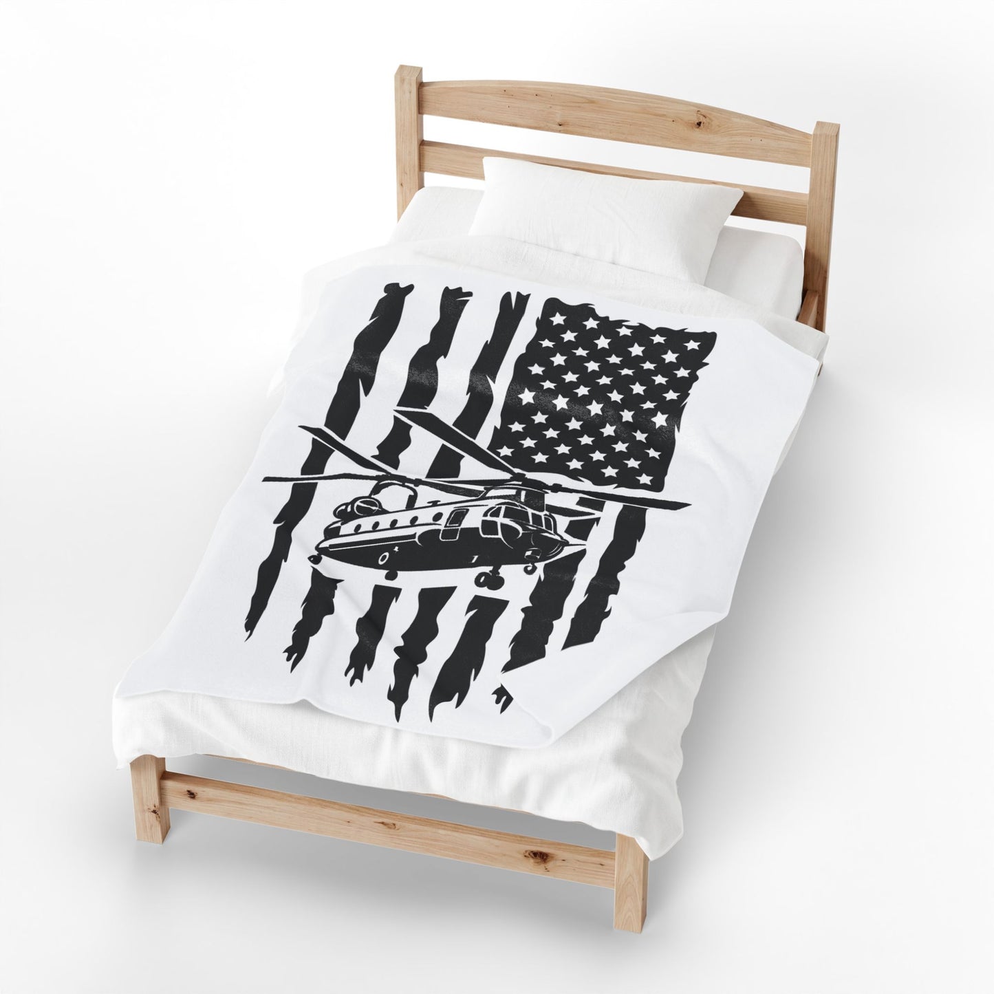 Military Chinook Helicopter American Flag Velveteen Plush Blanket
