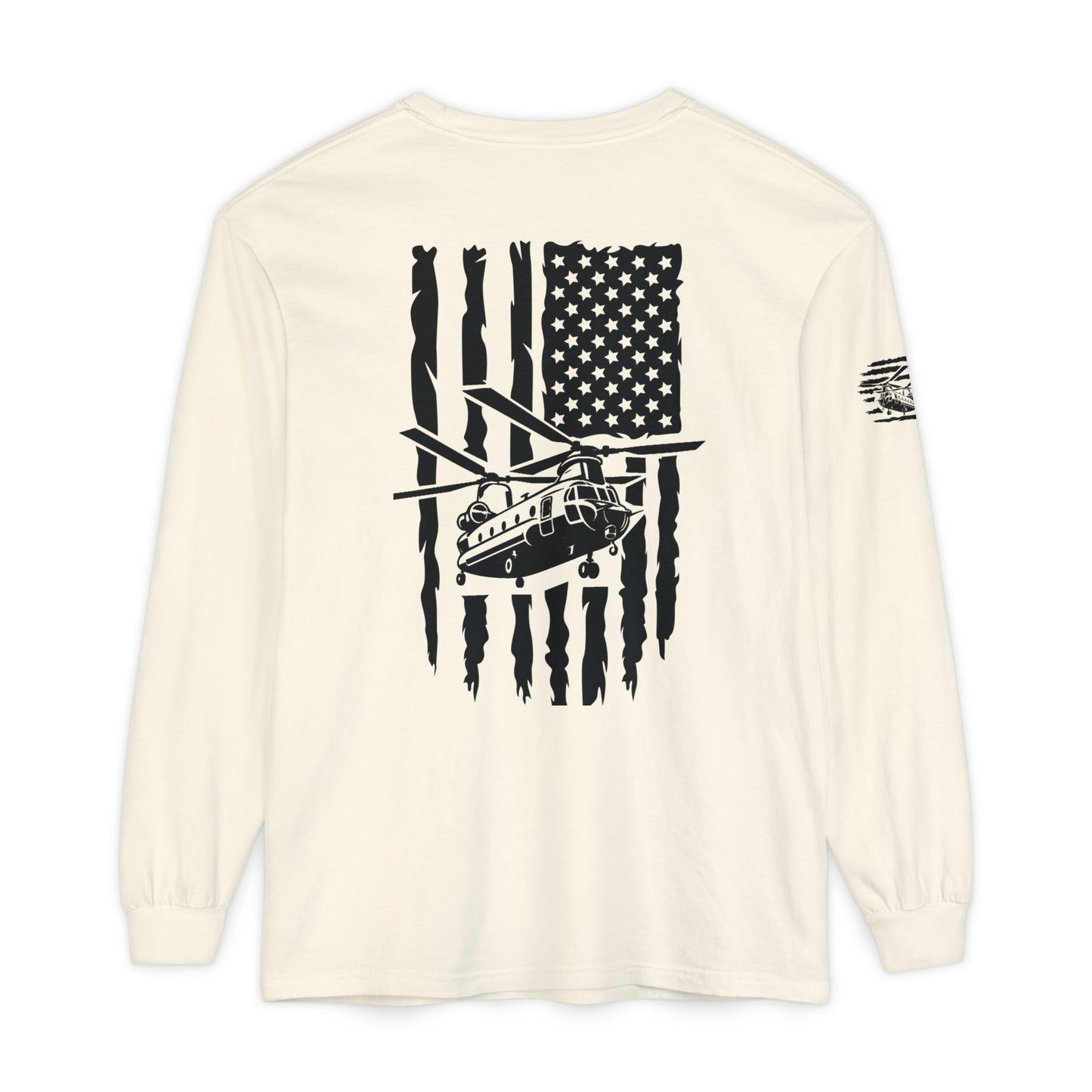 Chinook Helicopter American Flag Long Sleeve Tee