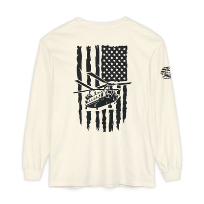 Chinook Helicopter American Flag Long Sleeve Tee