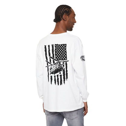 Chinook Helicopter American Flag Long Sleeve Tee