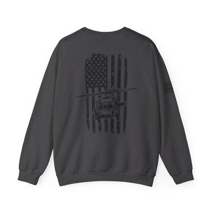 Crewneck Sweatshirt - American Flag Blackhawk Helicopter Graphic (Back Print)