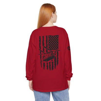 Chinook Helicopter American Flag Long Sleeve Tee