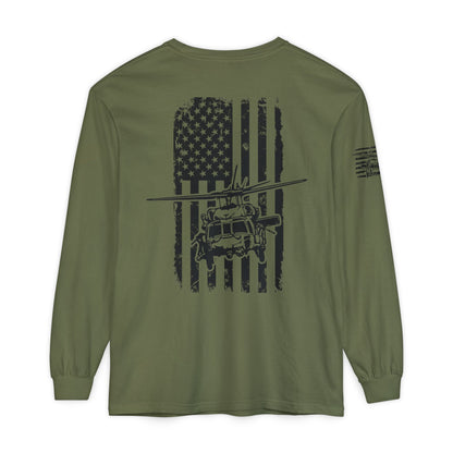 Blackhawk Helicopter Flag Long Sleeve Tee