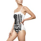American Flag Blackhawk Helicopter One-Piece Swimsuit — Patriotic Beachwear for Women
