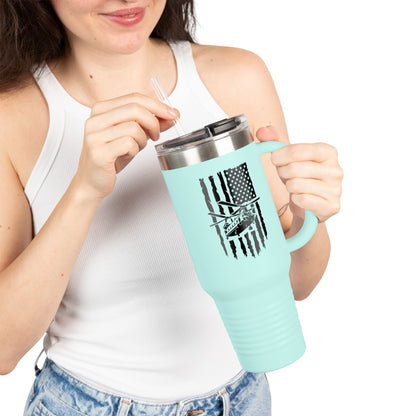 40oz Insulated Travel Mug — American Flag with Chinook Helicopter Graphic