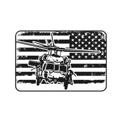 Blackhawk Helicopter American Flag Desk Mat — Military Pilot Gaming Desk Pad