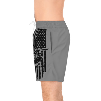 Men's Swim Shorts — Black American Flag Chinook Helicopter Graphic