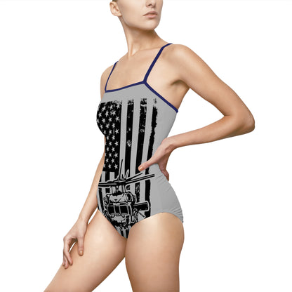 American Flag Blackhawk Helicopter One-Piece Swimsuit — Patriotic Beachwear for Women