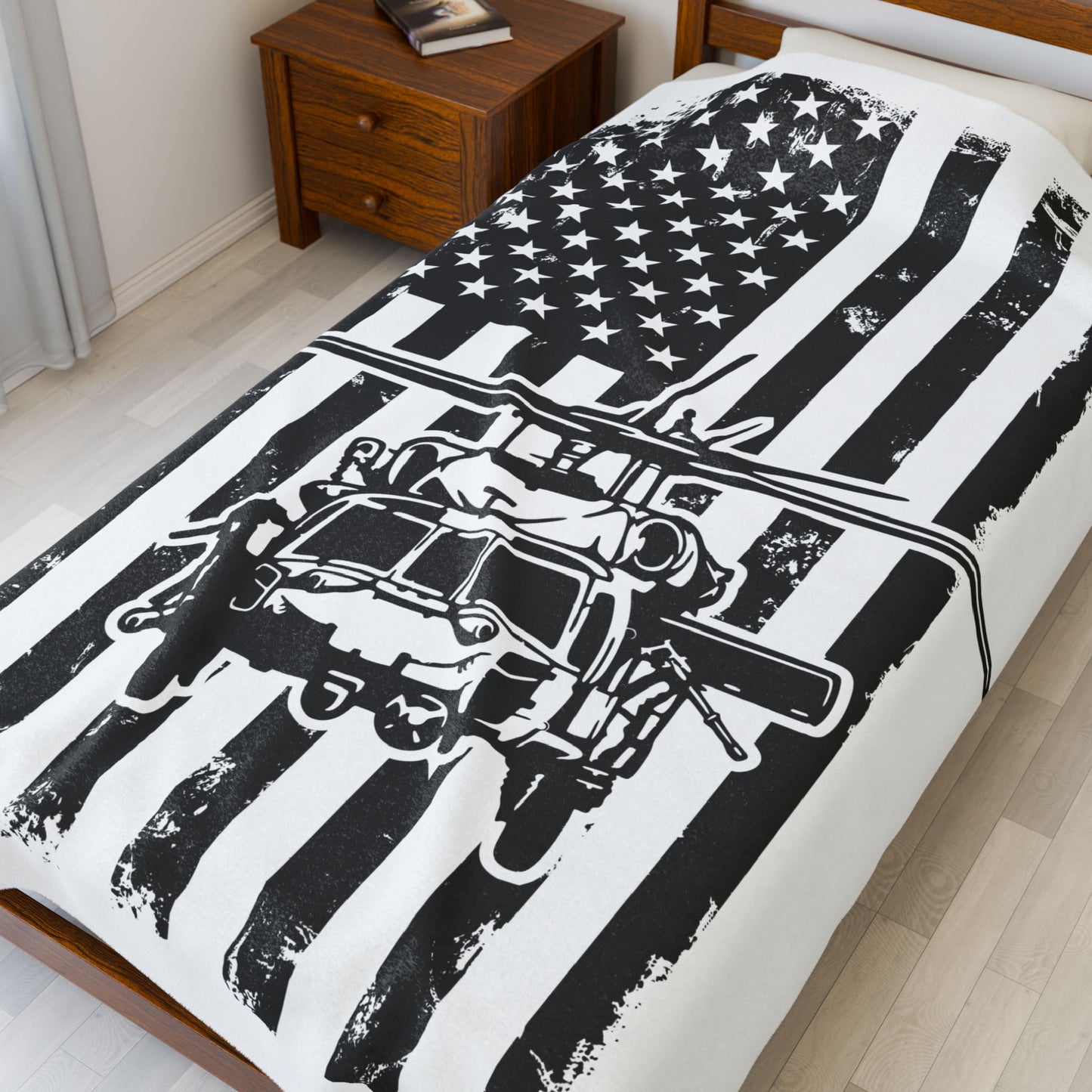 Military Helicopter American Flag Velveteen Plush Blanket