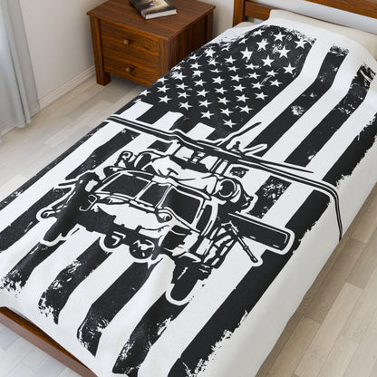 Military Helicopter American Flag Velveteen Plush Blanket