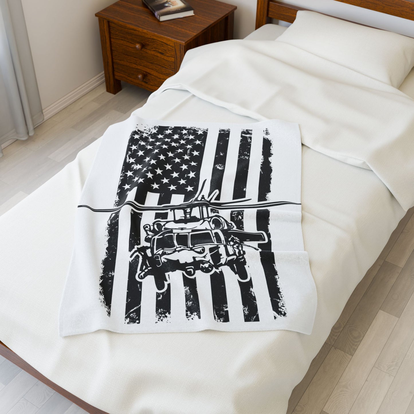Military Helicopter American Flag Velveteen Plush Blanket