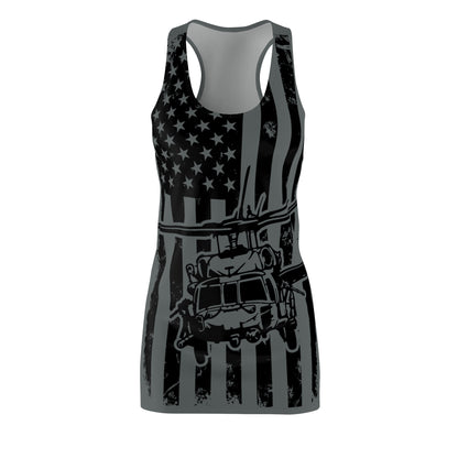 American Blackhawk Helicopter Racerback Dress — Patriotic Black & Grey Military Design