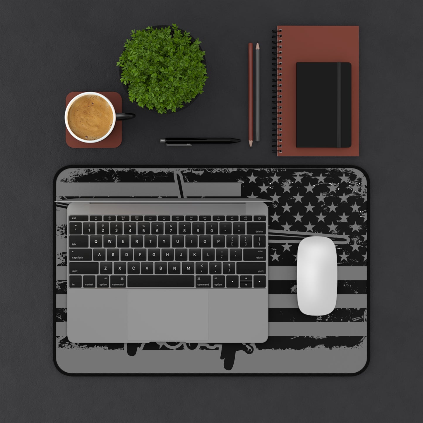 Blackhawk Helicopter American Flag Desk Mat — Military Pilot Gaming Desk Pad