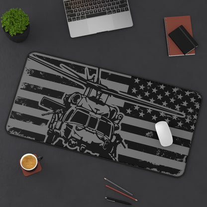 Blackhawk Helicopter American Flag Desk Mat — Military Pilot Gaming Desk Pad