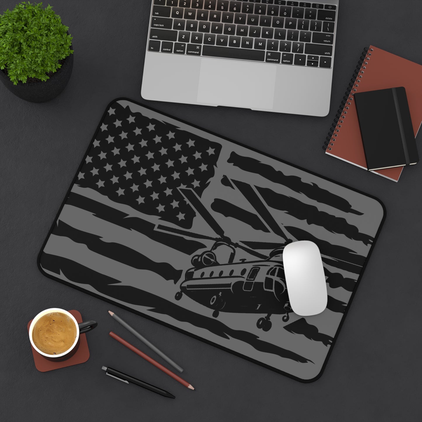 Chinook Military Helicopter Desk Mat — American Flag Chopper Mouse Pad
