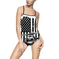 American Flag Blackhawk Helicopter One-Piece Swimsuit — Patriotic Beachwear for Women