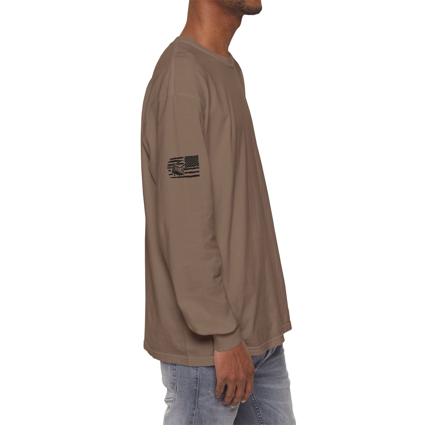 Chinook Helicopter American Flag Long Sleeve Tee