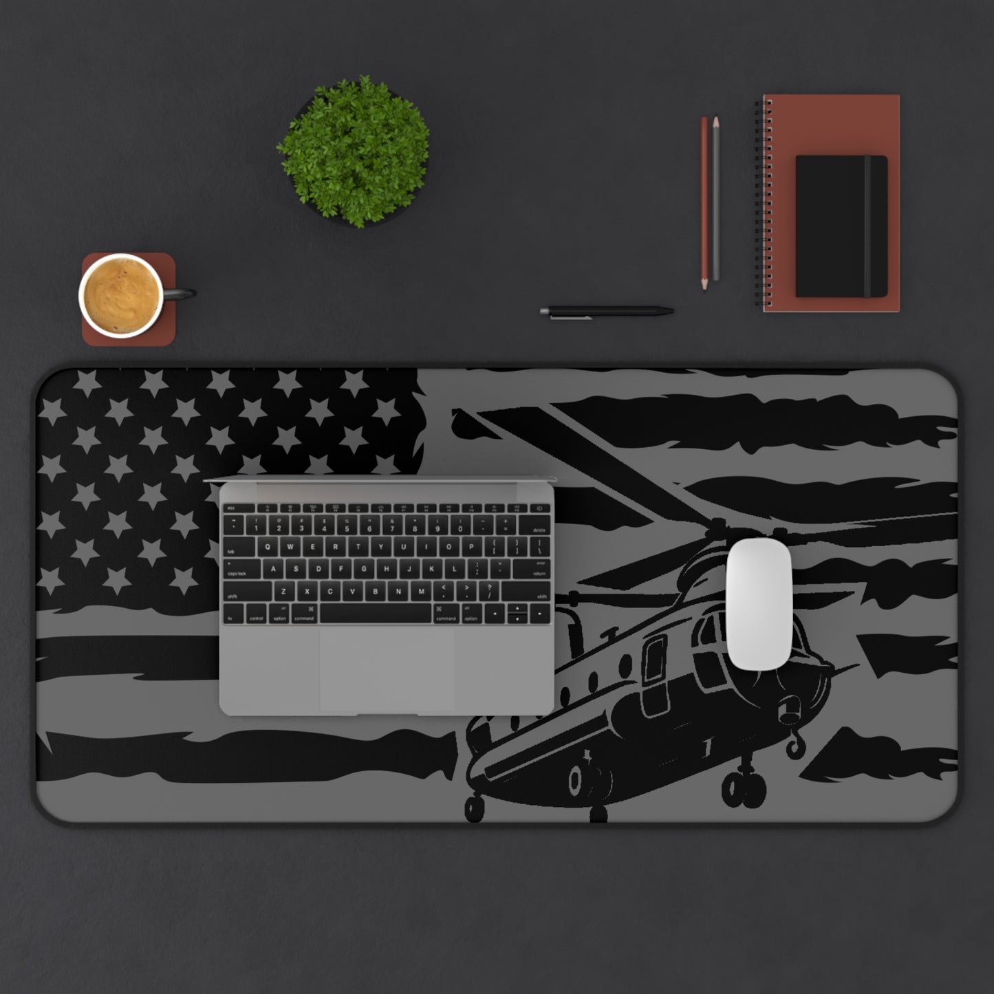 Chinook Military Helicopter Desk Mat — American Flag Chopper Mouse Pad