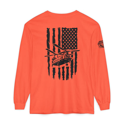 Chinook Helicopter American Flag Long Sleeve Tee