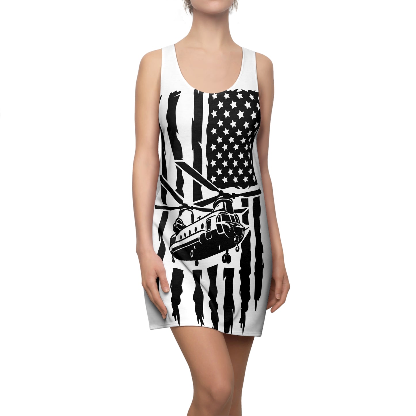 Racerback Dress — Monochrome US Flag with Chinook Graphic