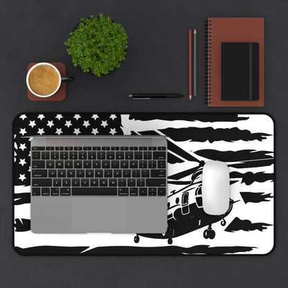 Chinook Helicopter American Flag Desk Mat — Military Aviation Mouse Pad