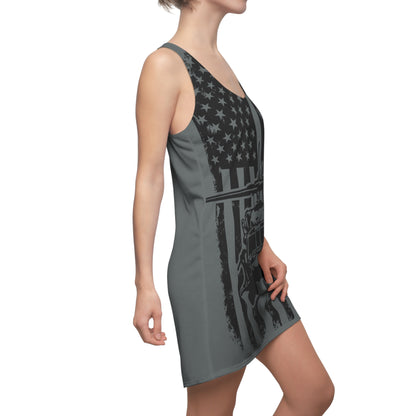 American Blackhawk Helicopter Racerback Dress — Patriotic Black & Grey Military Design