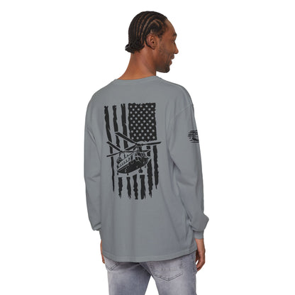 Chinook Helicopter American Flag Long Sleeve Tee