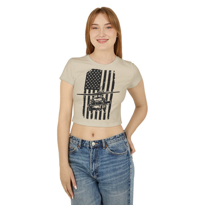 Women's Crop Tee — Distressed American Flag with Blackhawk Helicopter