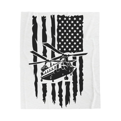 Military Chinook Helicopter American Flag Velveteen Plush Blanket