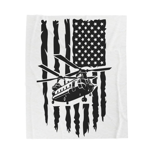Military Chinook Helicopter American Flag Velveteen Plush Blanket