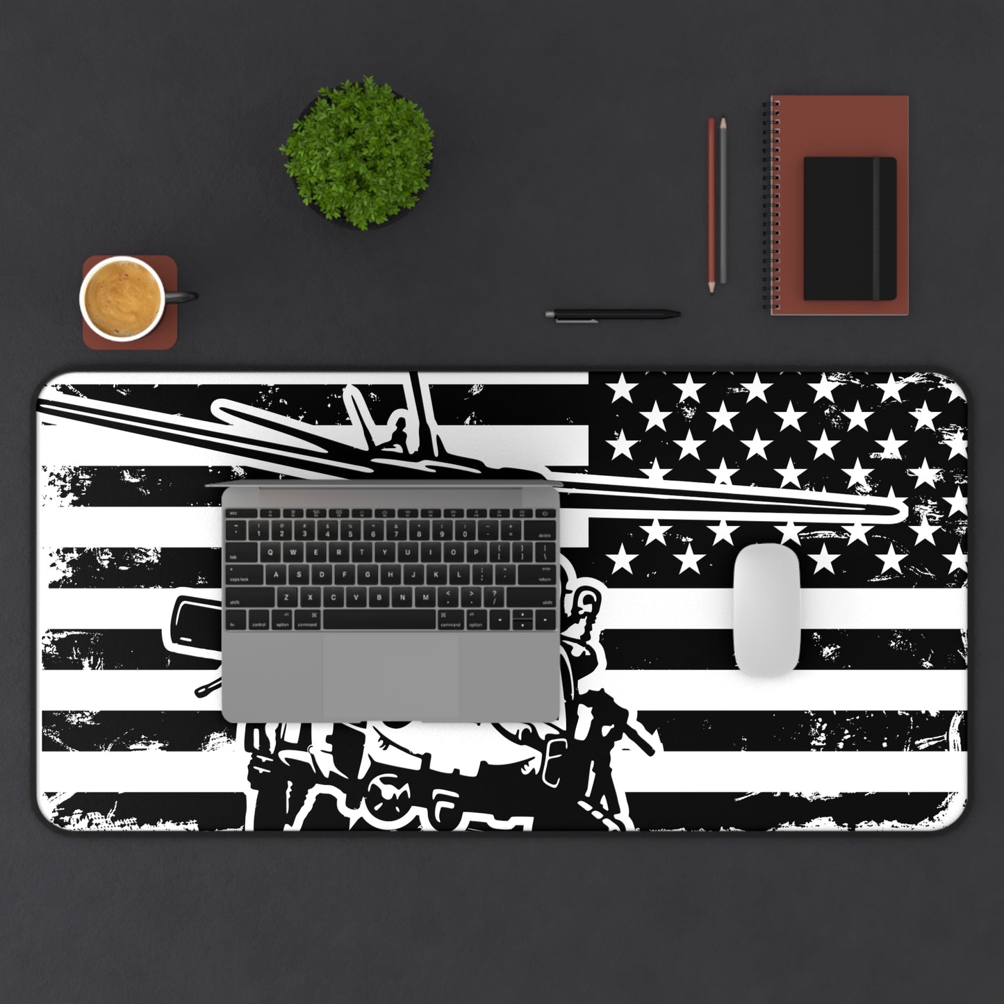 Blackhawk Helicopter American Flag Desk Mat — Military Pilot Gaming Desk Pad