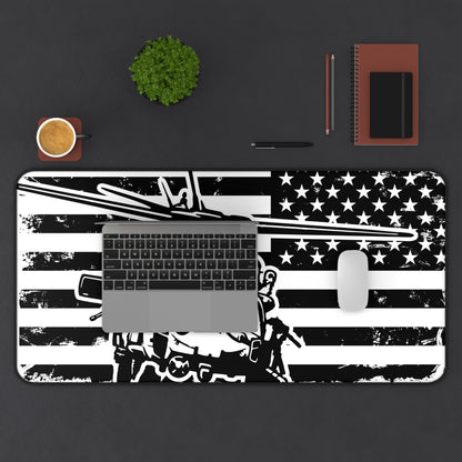 Blackhawk Helicopter American Flag Desk Mat — Military Pilot Gaming Desk Pad