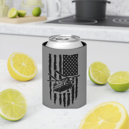 Can Cooler — Chinook Military Helicopter American Flag Design